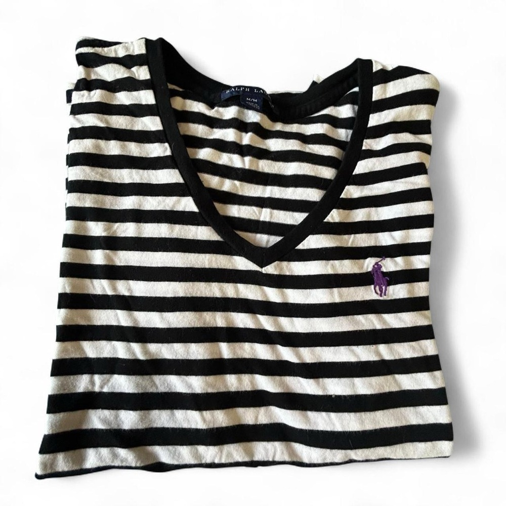 Ralph Lauren Black and White Striped Short‎ Sleeve Tee
